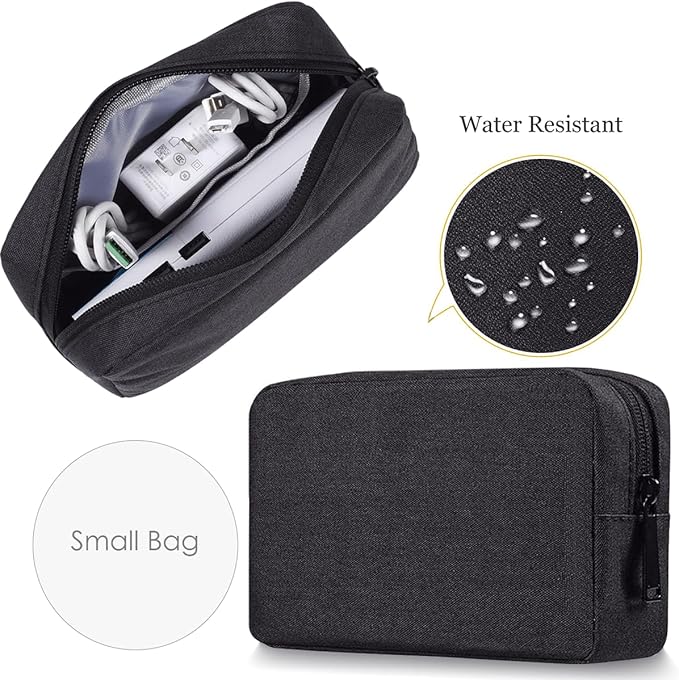 Electronics Organizer Travel Case, Cord Organizer Travel Cable Organizer Bag Waterproof Portable Accessories Case for Cable, Cord, Charger, Phone, Power Bank, Earphone (Small-Black)