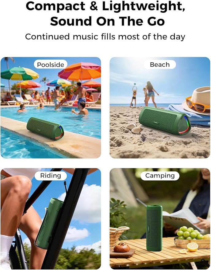 Bluetooth Speaker with HD Sound, Portable Wireless, IPX5 Waterproof, Up to 20H Playtime, TWS Pairing, BT5.3, for Home/Party/Outdoor/Beach, Electronic Gadgets, Birthday Gift (Green)