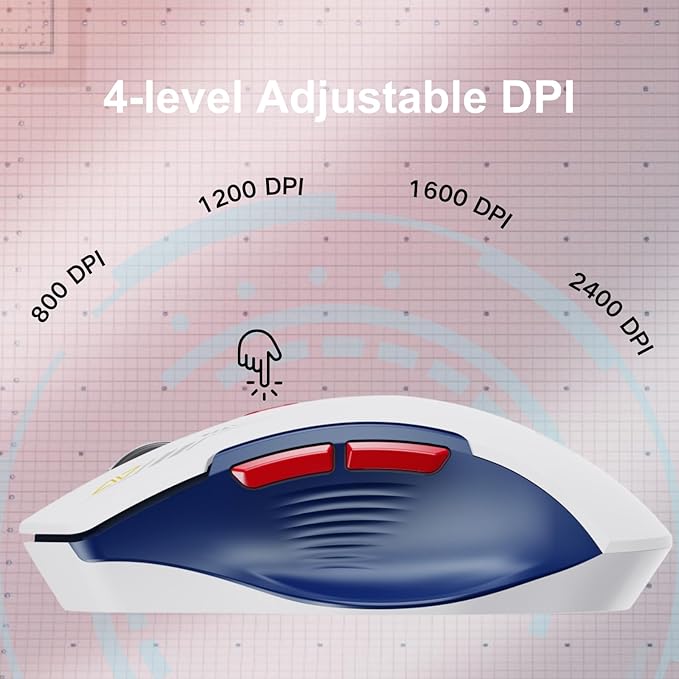 Uineer Wireless Mouse, [Upgraded] Visible Battery Display???Rechargeable Laptop Mice 2.4G USB, 4 Adjustable DPI Levels,Optical Rat??n Wireless for Laptop PC Computer,White and Blue