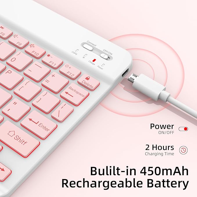 XIWMIX Ultra-Slim Wireless Bluetooth Keyboard-7 Colors Backlit Universal Rechargeable Portable Keyboard for iPad 10th/9th/8th/iPad Pro/Air/Mini/Galaxy Tablet & Other iOS Android Windows Devices-Pink