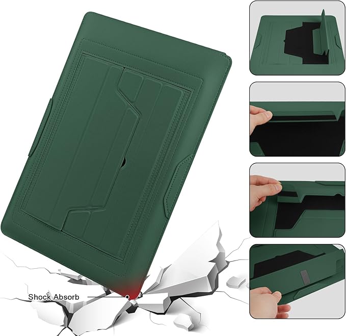 HoYiXi 15.6" Laptop Sleeve Case PU Leather with Stand Compatible with MacBook Pro 16/15.4'' MacBook Pro 15, Mac Air 15/ Dell, Matebook,Asus,15-16'' Laptop Bag,(Patent Pending),Dark Green