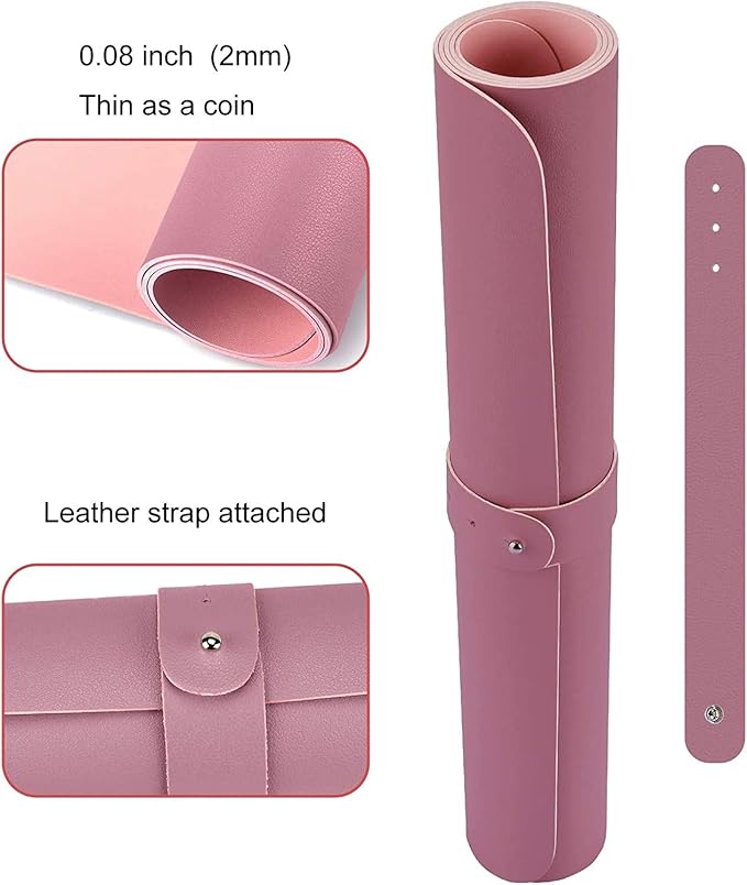 Dual Sided PU Leather Desk Pad, Mouse Pad, Office Desk Mat, Non-Slip Laptop Desk Pad, Waterproof Desk Writing Pad for Office and Home (31.5" x 15.7", Pink+Purple)