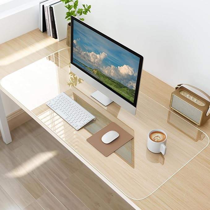 Clear Desk Mat, Non-Slip PVC Desk Protector Mat with Round Edge, Heat Resistant & Waterproof Clear Desk Writing Mat for Home and Office (27.6"*13.8")