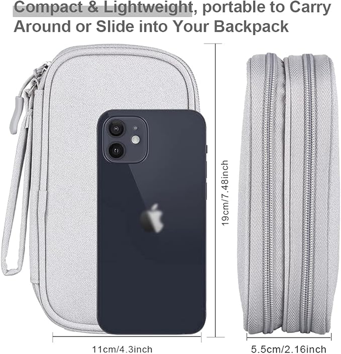 DDgro Travel Essentials for Men Women, Electronics Organizer Pouch Bag for Tech Accessories/Charger & Cords/Cables (Small, Light Gray)