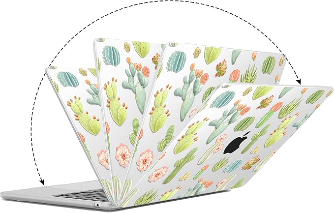 G JGOO Compatible with MacBook Air 13 inch Case 2026 2025-2022 M5 A3449 M4 A3240 M3 A3113 M2 A2681, Clear Hard Shell for MacBook Air 13.6 inch Case + Keyboard Cover + Screen Protector, Cacti