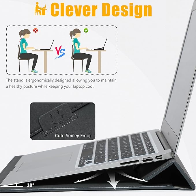 HYZUO 15 Inch Laptop Case Bag Sleeve with Stand for MacBook Air 15 M5 M4 A3241 M3 A3114 M2 A2941 2026-2023, 15" Surface Laptop 7/6/5/4/3, MacBook Pro 15 A1990 A1707 2019-2016, Space Gray