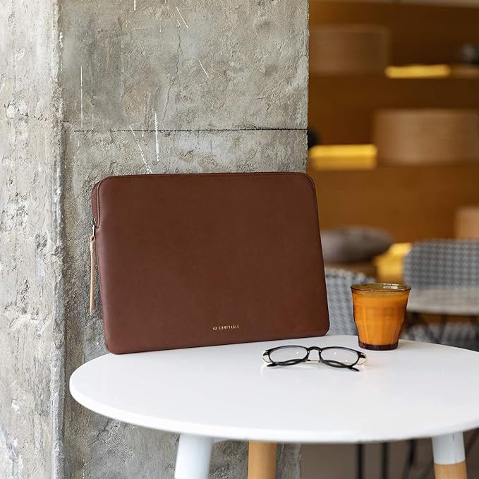 Comfyable Slim Protective Laptop Sleeve 14 Inch Snugly Compatible with MacBook Pro 14-inch M5 M4 M3 M2 M1 Pro/Max 2026-2021, PU Leather Bag Waterproof Cover Notebook Computer Case for Mac, Brown