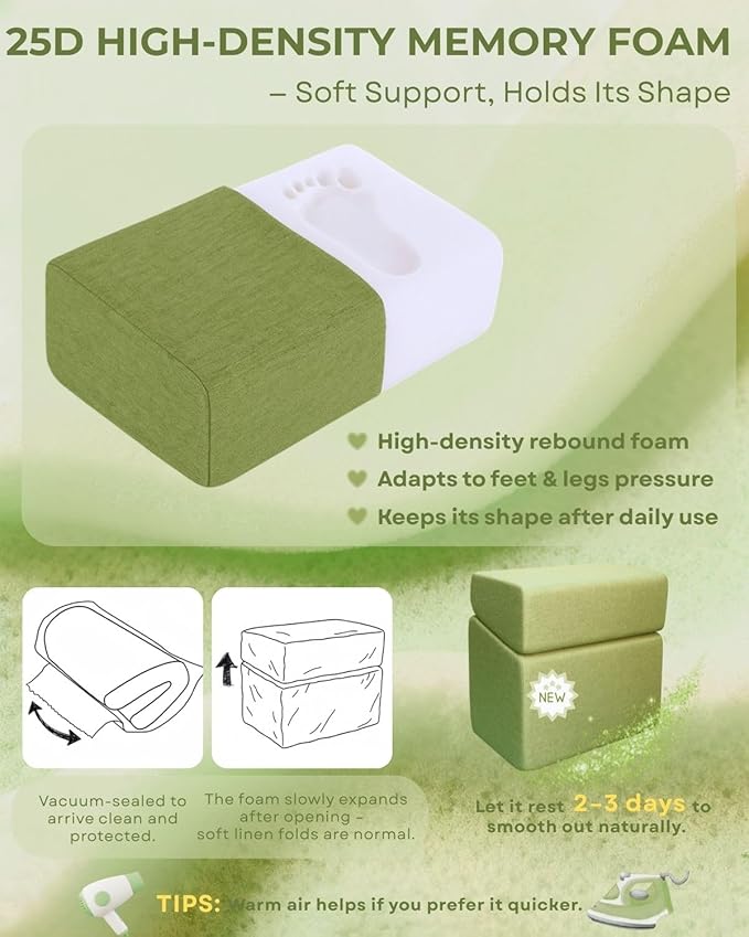 Avocado Adjustable Foot Rest for Under Desk at Work – Ergonomic Linen Memory Foam Footrest Pillow with Breathable Washable Cover, DIY Height Adjustment for Office Chair, Gaming, Home & Travel Use