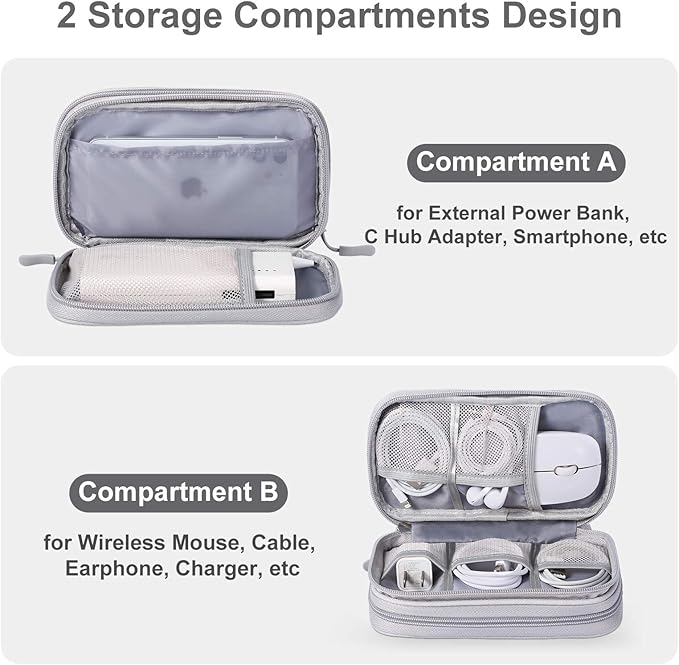 Electronics Accessories Organizer Pouch Bag, Designed for Power Adapter/Charger/Cables/Mouse, for Travel (Light Grey)