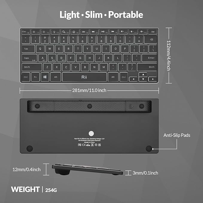 Rii Wireless Keyboard,Bluetooth Keyboard(2.4G+BT5.0),RGB Backlit,Rechargeable with Aluminum Alloy Case for Tablet,Surface,PC,Laptop with Windows (X9-Windows)