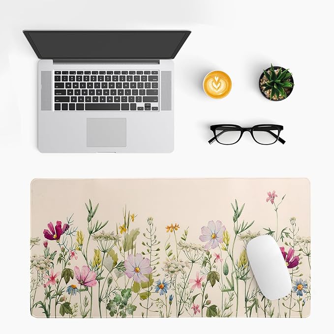 Flower Gaming Mouse Pad Large Mouse Pad for Keyboard and Mousepad Desk Mat with 3mm Non-Slip Base and Stitched Edge for Gaming and Office Computer Mat Protector Mat 27.6x11.8 Inch