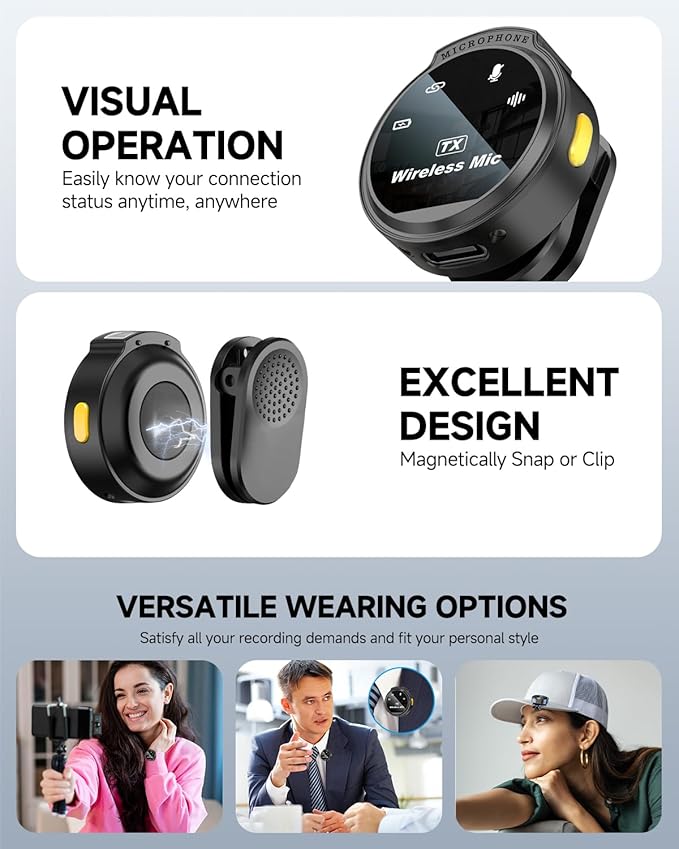 2 Pack Wireless Lavalier Microphone for iPhone 15, Android, USB C, ipad with Adapter Included, Noise Cancellation Mini Lapel Mic for YouTube, Recording, Vlog, Facebook Live Streaming (Black)