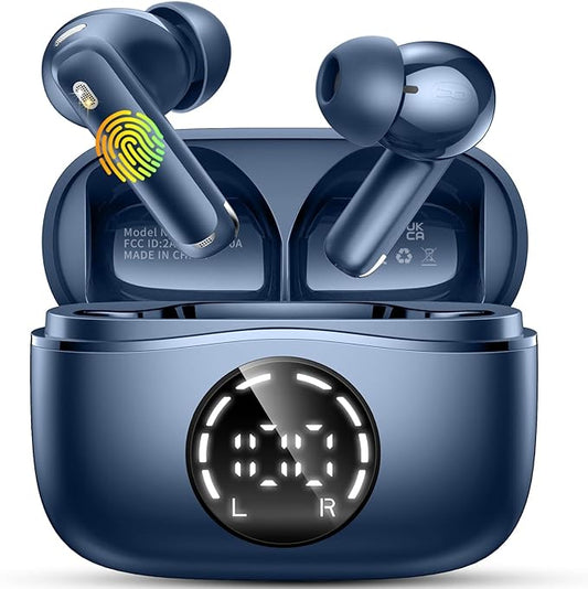 Wireless Earbuds, 2025 Bluetooth 5.4 Headphones NEW Ear Buds 40H Bass Stereo in-Ear Earphones ENC Noise Cancelling Earbuds with 4 HD Mic, USB-C LED Display IP7 Waterproof Sport Headset for Android iOS