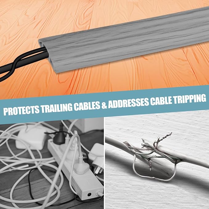 Floor Cord Cover Self Adhesive Cord Hider,10FT Cable Management, Extension Strip Protector for Wires, Prevent Cable Trips for Offices, Gyms, Exhibitions Cavity:0.39"(W) x 0.27"(H) Gray Wood - Image 6