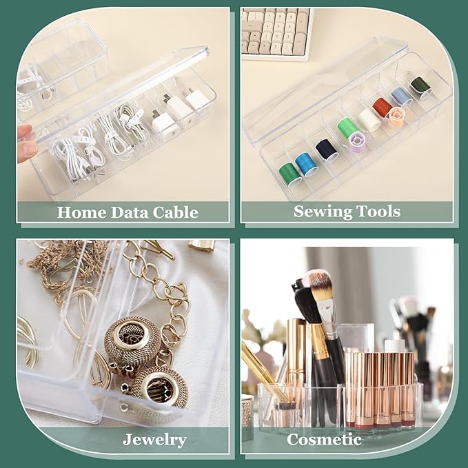 Cable Organizer Box with Lid, 5 Pcs Clear Cord Storage Organizer with 50 Cable Ties 108 Cable Labels, Charger Organizer for Office Desk Drawer Organizers and Accessories