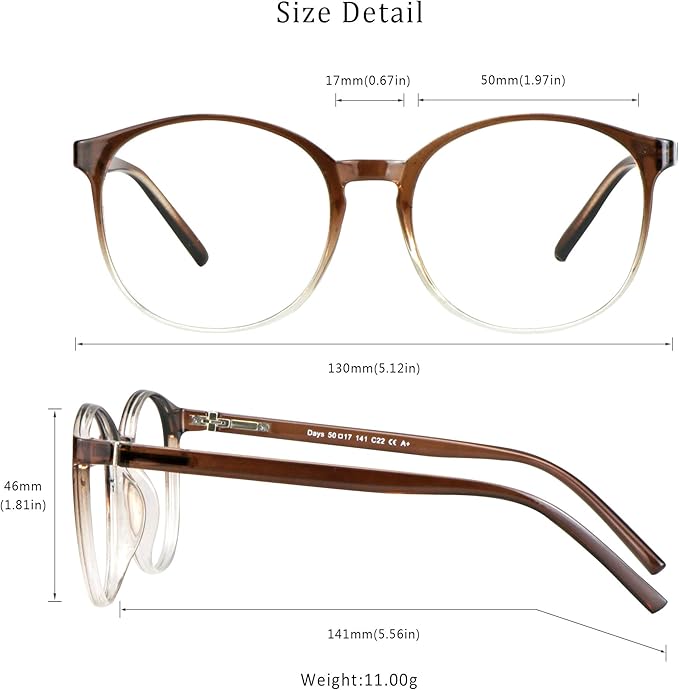 LifeArt Round Blue Light Blocking Glasses, Computer Glasses, Gaming Glasses, TV Glasses for Women Men (Clear Brown, 5.25 Magnification)