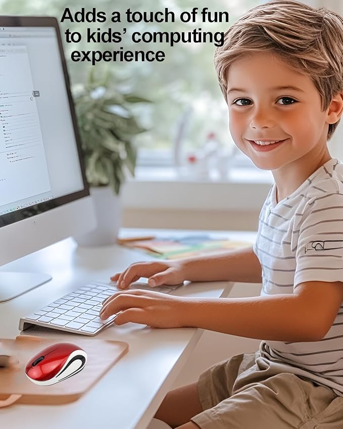 Wireless Mouse Mini Small Silent Cute Pocket Portable Compact Travel USB Tiny Optical Mice 3 Buttons 1000 DPI Cordless Mouse for PC Laptop Computer MacBook Kids Girl Boy Women Small Hands Gift(Red)