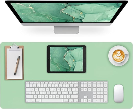 Large Desk Pad Mat, Leather Desk Mat for Desktop, Computer Mouse Pad Non-Slip, Waterproof Keyboard Mats for Office/Home/Decor (Green, 35.4" x 17")