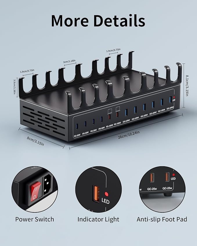 600W Charging Station for Multiple Devices, 12-Port USB C Charging Station with Dual 100W PD PPS, Multi Device Fast Charger Dock for MacBook Pro Laptop, iPhone, iPad, Tablet, Cell Phone
