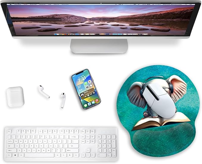 Mouse Pad with Wrist Rest, Mousepad with Wrist Support, Ergonomic Wrist Rest Mouse Pad for Desk Accessories Office Supplies Decor Computer Laptop Gaming, Non-Slip Pain Relief PU Base Women Elephant