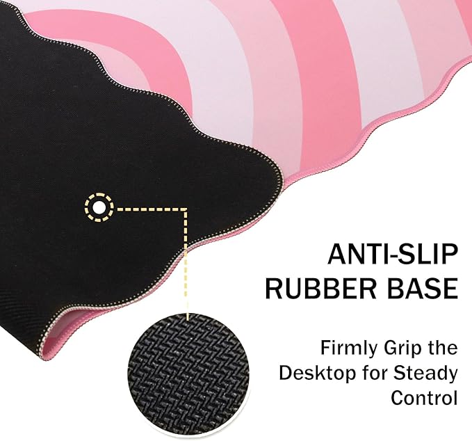 L-SPOUTTO Pink Mouse Pad,Cute Desk Mat XXL Large Scalloped Gaming Mousepad,35.4x15.7in Non-Slip Rubber Base Keyboard Pad Waterproof Desktop Mat for Laptop Computer Work Game Home Office-Pink Heart