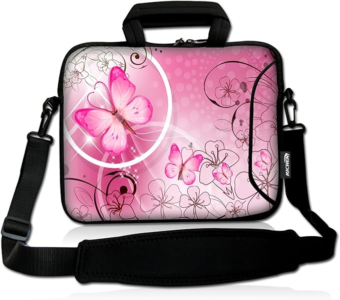 RICHEN 14 15 15.4 15.6 inch Laptop shoulder bag Notebook Handle Sleeve Neoprene Soft Carrying Travel Case with Accessories pocket (14-15.6 inch, Pink Butterfly)