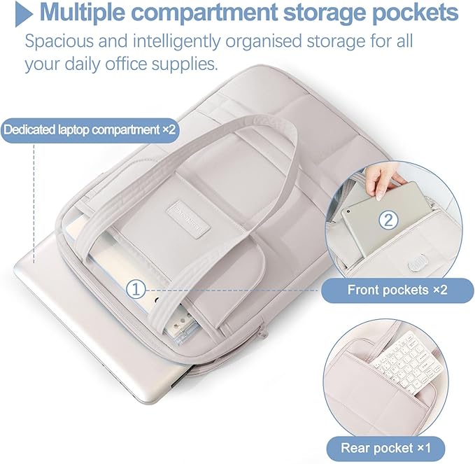 Puffy Laptop Sleeve 13-14 inch, Ultra Lightweight Laptop Case Compatible with MacBook Air/Pro 13/Pro 14 M5 M4 M3 M2 M1, iPad, HP Dell ASUS Lenovo, Vertical Laptop Bag with Handles, Beige | 14.37"x10.24"x1.38"