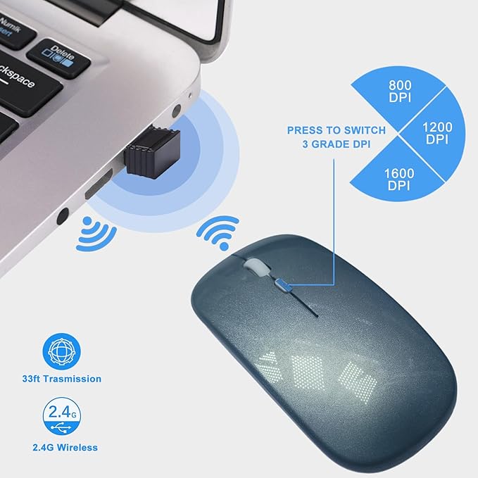 Wireless Mouse, 2.4G Slim Portable Computer Mouse with USB Receiver Quiet Silent Optical Laptop Mice for Notebook, PC, Laptop, Computer-Silver