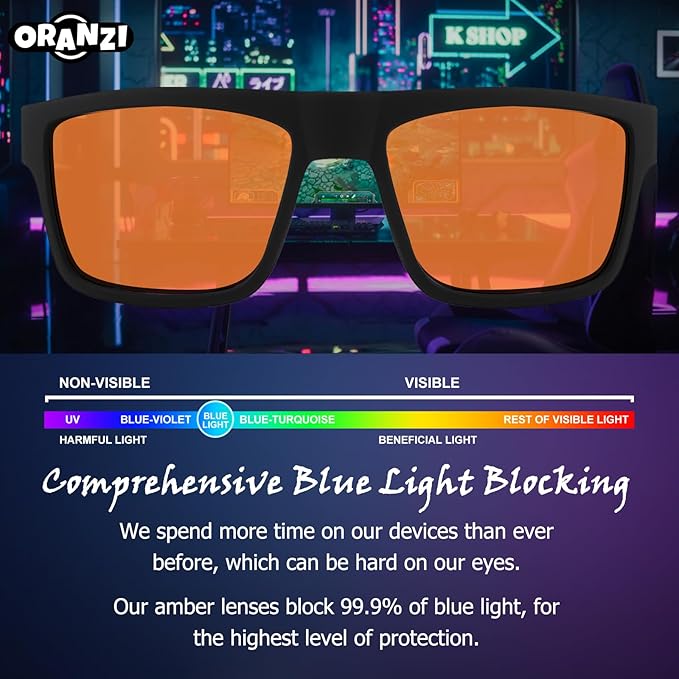 Blue Light Gaming Glasses for Men & Women, Anti Harmful Blue Light for Computer & Gaming, Amber Lenses Anti Eyestrain