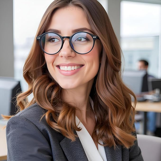 HJSTES Vintage Blue Light Glasses for Women Men Round Bluelight Blocking Glasses Thick TR90 Frame Eyeglasses