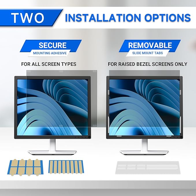 [2-Pack] Privacy Screen For Computer Monitor, 19-Inch 5:4 Aspect Ratio; Anti Spy/Bule Light/Glare And Eye Protection, 2 Install Ways Removable For Office, Airport, Cafe And Other Public Area; Diagonal 19 Inches, Width 14.84 Inches, Height 11.87 Inches