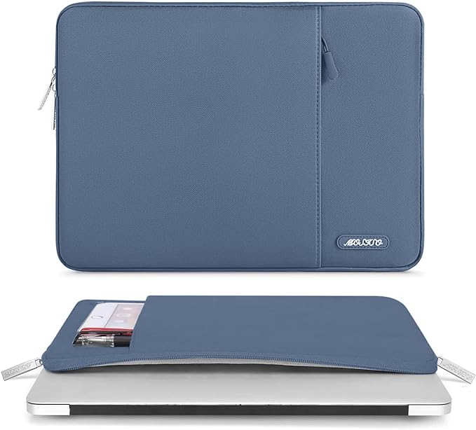 MOSISO Laptop Case 16 inch, 15-15.6 inch Laptop Sleeve Compatible with MacBook Pro 16 M5 M4 M3 M2 M1, HP Acer Dell Lenovo ASUS, Polyester Vertical Computer Sleeve Bag with Pocket, Steel Blue