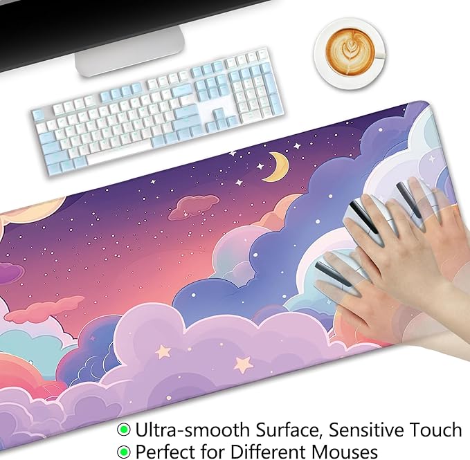 Purple Cloud Mouse Pad Large Desk Mat, Kawaii Purple Computer Mousepad with Stitched Edges Non-Slip, Keyboard Mouse Pad for Desktop Cute Office Supplies Desk Decor Accessories 31.5x11.8 in