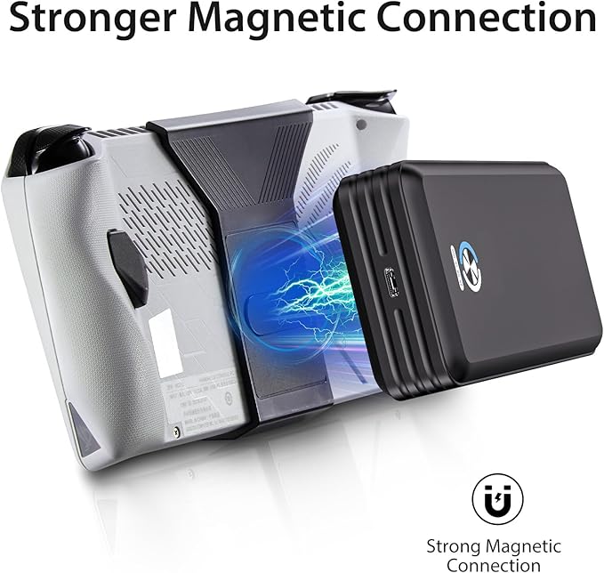 SiWiQU 20000mAh Magnetic Power Bank for ROG Ally, 65W Fast Charging Portable Battery Bank, External Battery Pack with Detechable Magnetic Back & Dual USB Cable, Support 30W Turbo Operating Mode.