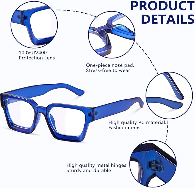 YDAOWKN Oversized Blue Light Blocking Glasses for Woman Rectangle Frame Fashion Chic Preppy Anti Eyestrain