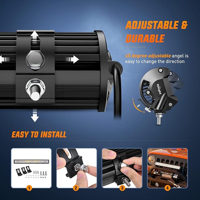 Nilight 26Inch 540W LED Light Bar Spot Flood Amber White Strobe 6 Modes with Memory Function Off-Road Truck Car ATV SUV Cabin Boat with 16AWG Wiring Harness Kit-1 Lead