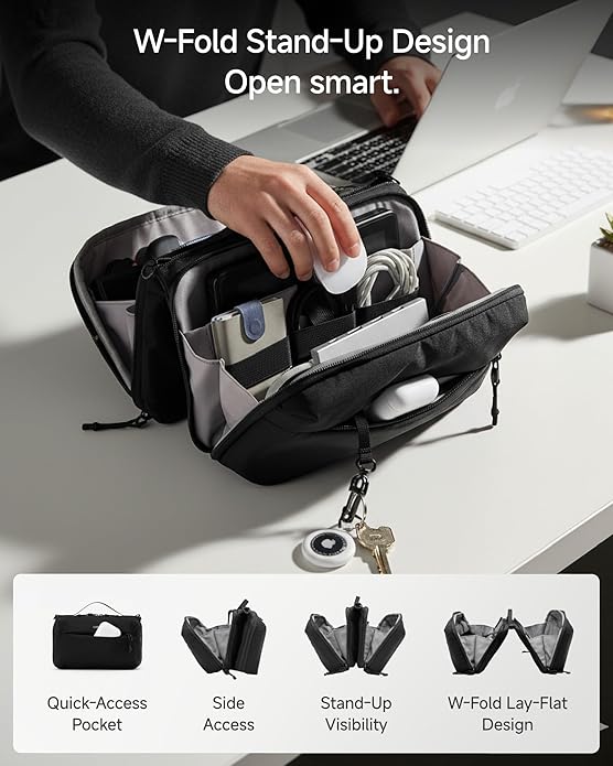 LUGGEX Tech Pouch, CBX01 Electronics Organizer Travel Case with Sling Strap, Water Resistant Travel Organizer Bag (CBX-Core) | Magnetic Clousure, Shoulder Strap, W-fold Design