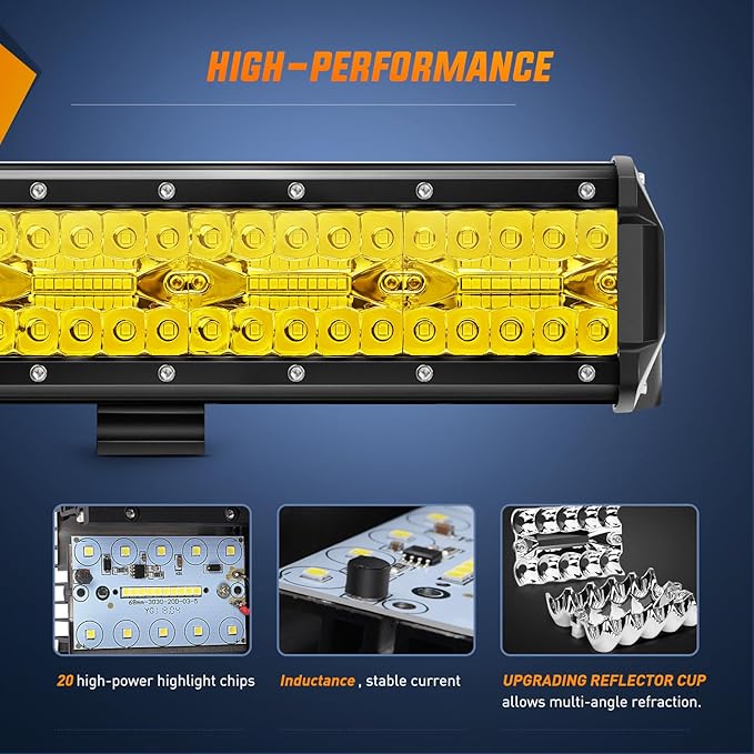 Nilight LED Light Bar 26 Inch 540W Yellow Flood Spot Combo Triple Row Driving Lamp Roof Bumper Off Road LED Work Lights Pods for Van Camper Wagon Car Pickup Golf Cart ATV UTV SUV Truck Boat 4x4