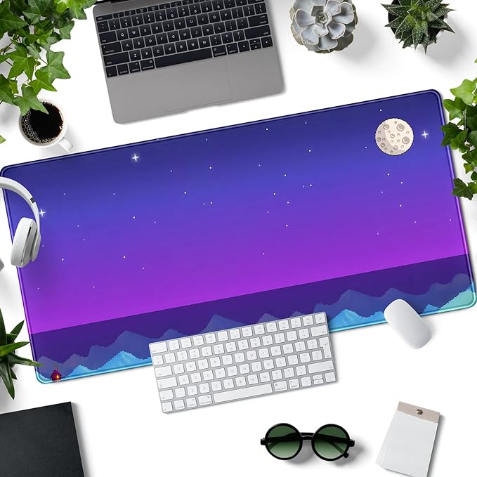 Purple Large Gaming Mouse Pad Extended Kawaii Cute Desk Mat Pad Anime Mousepad XXL Night Keyboard Pad Computer Laptop Mouse Mat Office Desktop Decor Pad 31.5x15.7 in