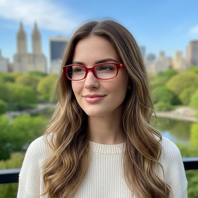 HJSTES Retro Clear Rectangle Glasses for Women Men Fake Blue Light Blocking Lens Narrow Frame Non Prescription Eyeglasses