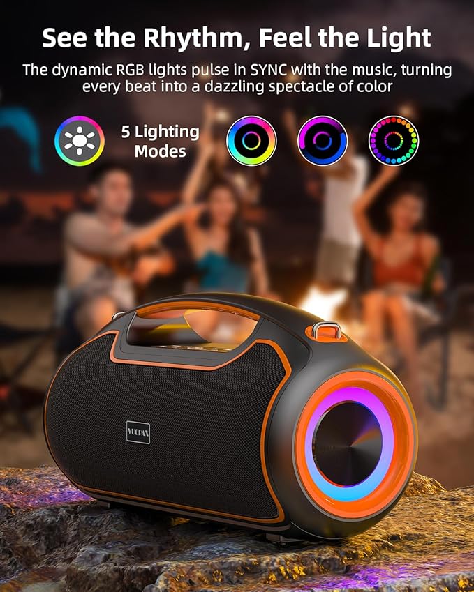 Upgrade Portable Bluetooth Speakers Wireless, 200W MAX Loud Powerful Speaker w/Deep Bass, IP65 Waterproof/ BT5.4, for Outdoor, Party, Camping, Tailgating, Beach, Large Workshop, Garage, 24H Playtime