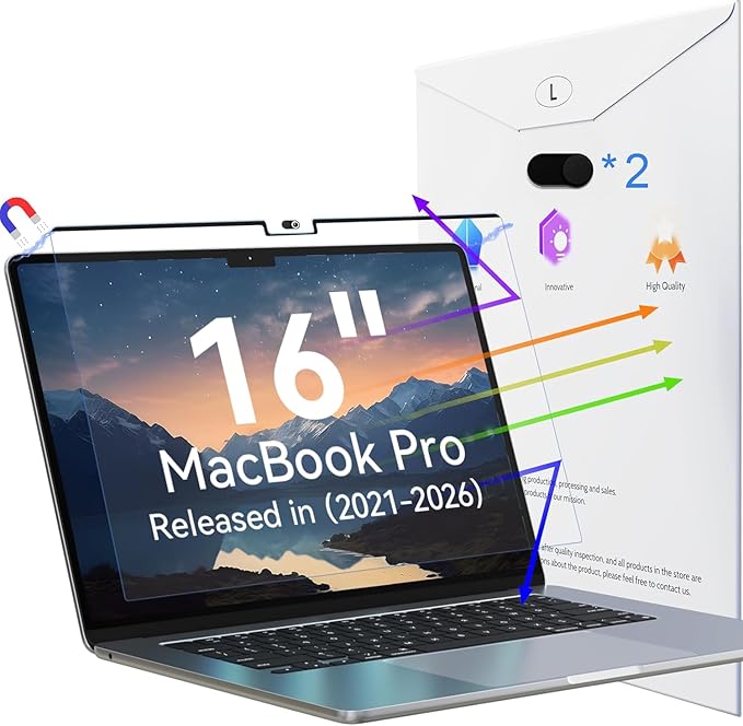Peslv Magnetic Anti Blue Light Screen Protector for MacBook Pro 16 Inch (2021-2026, M1, M2, M3, M4, M5), Removable Glare Filter for 16.2" Mac Laptop Computer