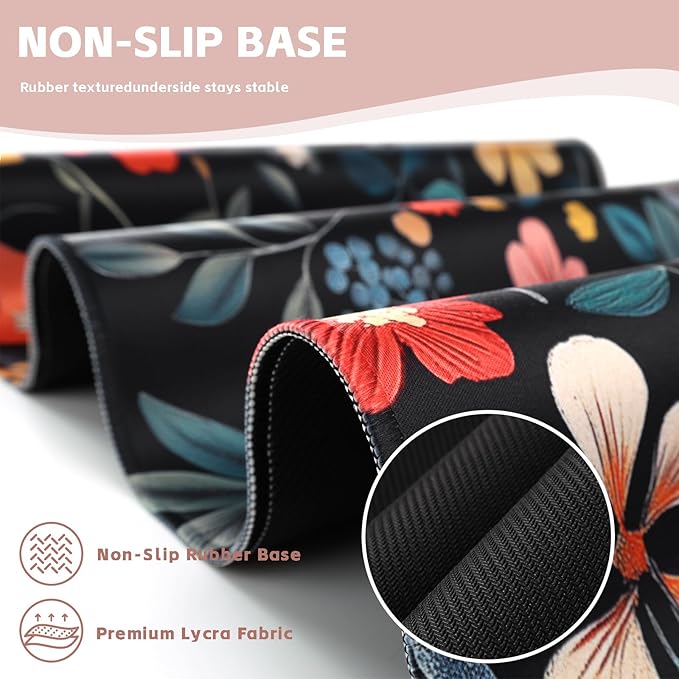 Baziabbo Floral Desk Mat,XXL Extended Big Mouse Pad,Gaming Mousepad with Stitched Edge,Non-Slip Rubber Base Keyboard Desk Pad for Home Office Study Game