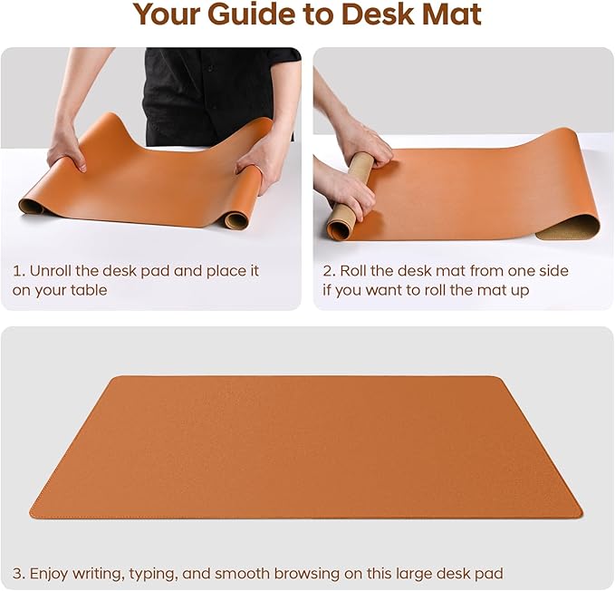 Leather Desk Pad Protector, Office Desk Mat, Large Mouse Pad, Non-Slip PU Leather Desk Blotter, Waterproof Computer Desk Writing Pad for Office and Home (Brown, 36" x 17")