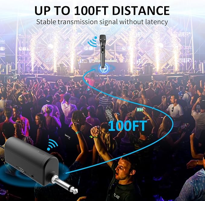 Aveek Wireless Karaoke Microphone, Rechargeable Handheld Mic with Receiver for Powered Speakers and Amplifiers, Karaoke Microphone Set for Singing, Weddings, DJ, Parties (2 Pack)
