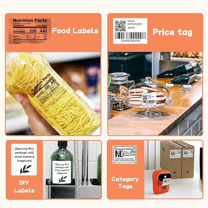 Phomemo Barcode Printer - M110 Label Maker Machine Wireless Bluetooth Themal Label Printer for Small Business, School, Barcode, Address, Jewelry, Clothing, Organizing, Orange