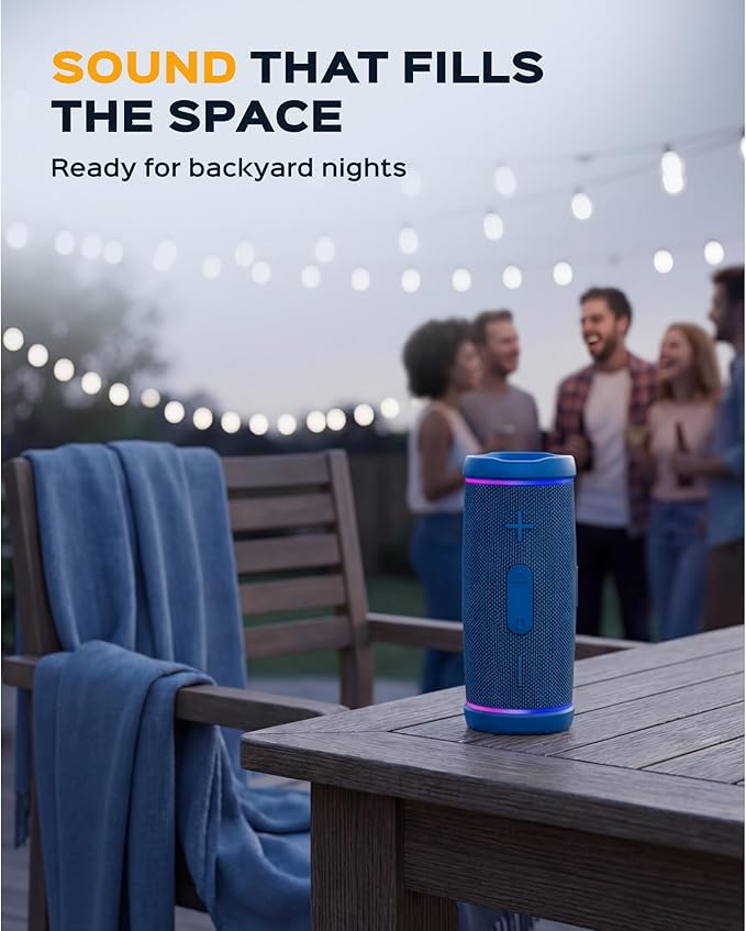 TREBLAB HD77 – Waterproof Bluetooth Speaker, 25W Loud 360° Sound, Deep Bass, IPX7, TWS Pairing, RGB Lights, 20H Battery, Portable Wireless Speaker for Outdoor, Beach, Camping, Party, Travel