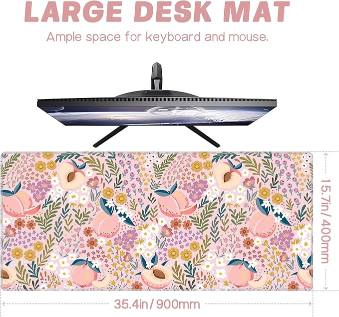 Baziabbo Pink Desk Mat,XXL Extended Large Mouse Pad,Cute Gaming Mousepad with Stitched Edge,Non-Slip Rubber Base Keyboard Desk Pad for Home Office Study Game
