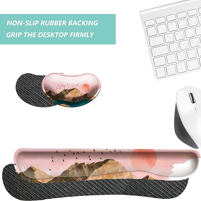 Keyboard Wrist Rest Mouse Wrist Support Set, Memory Foam Wrist Rest Pad for Computer Laptop Keyboard Mouse, Ergonomic Wrist Cushion Support for Typing Pain Relief, Gaming Home Office, Sunrise