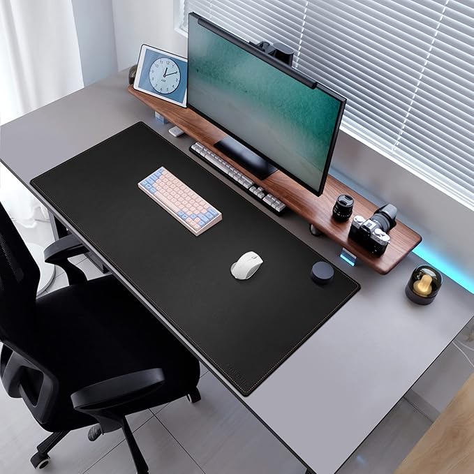 MAIDERN 47.2" x 23.6" XXL Cork & Leather Desk Mat, Reversible Full Desk Mouse Pad Protector (Black)